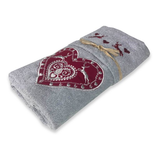 SET Asciugamani TIROLO tirolese CUORE CERVO GRIGIO
