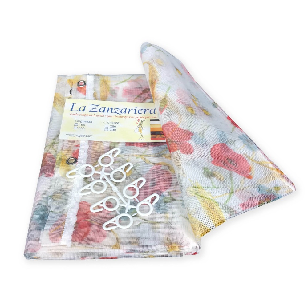 MARQUISETTE MOSQUITO NET CURTAIN for outdoor leaded POPPY in 4 different sizes