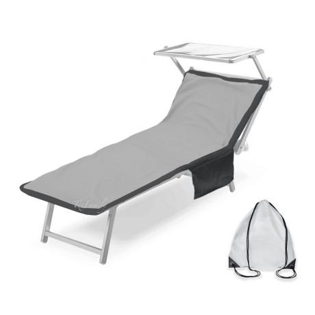 SERVIETTE DE PLAGE CHAISE LONGUE EN MICROFIBRE, AVEC DES POCHES DE MESURE CM. 75 X 185 GRIS