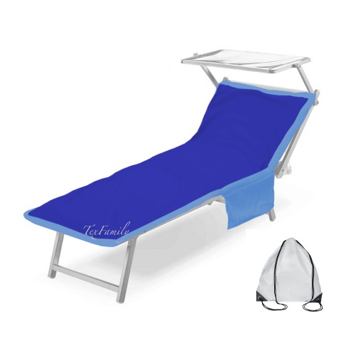 SERVIETTE DE PLAGE TEDDY POUR TRANSAT EN MICROFIBRE AVEC POCHES DIMENSIONS 80 X 190 CM BLEU ÉLECTRIQUE