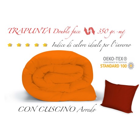 TRAPUNTA PIUMONE TINTA UNITA BORDEAUX - ARANCIO double face INVERNALE 350 GR.