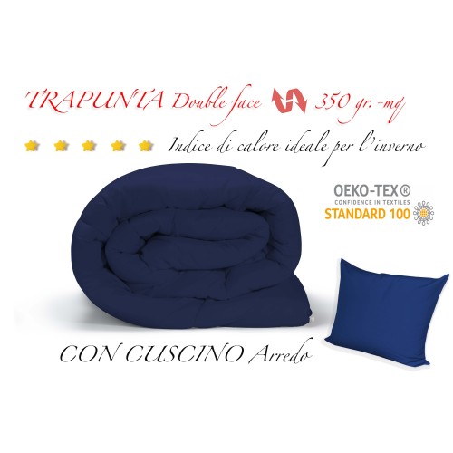 TRAPUNTA PIUMONE TINTA UNITA BLU - BLUETTE  double face INVERNALE 350 GR. CON FEDERA ARREDO BXAR