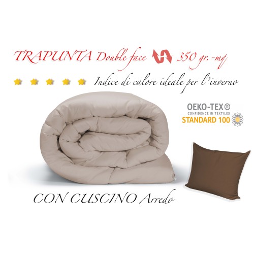 TRAPUNTA MR piumone TINTA UNITA PANNA - MARRONE double face INVERNALE 350 GR. CON FEDERA ARREDO
