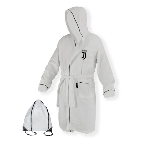 ORIGINAL Juve JUVENTUS Boy Peignoir Garçon BLANC NOIR avec Sac à Dos PISCINE