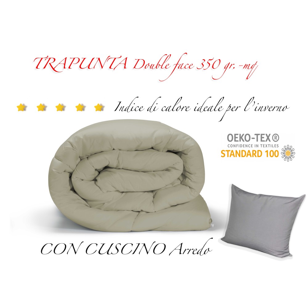 TRAPUNTA GR piumone TINTA UNITA GRIGIO  double face INVERNALE 350 GR. CON FEDERA ARREDO