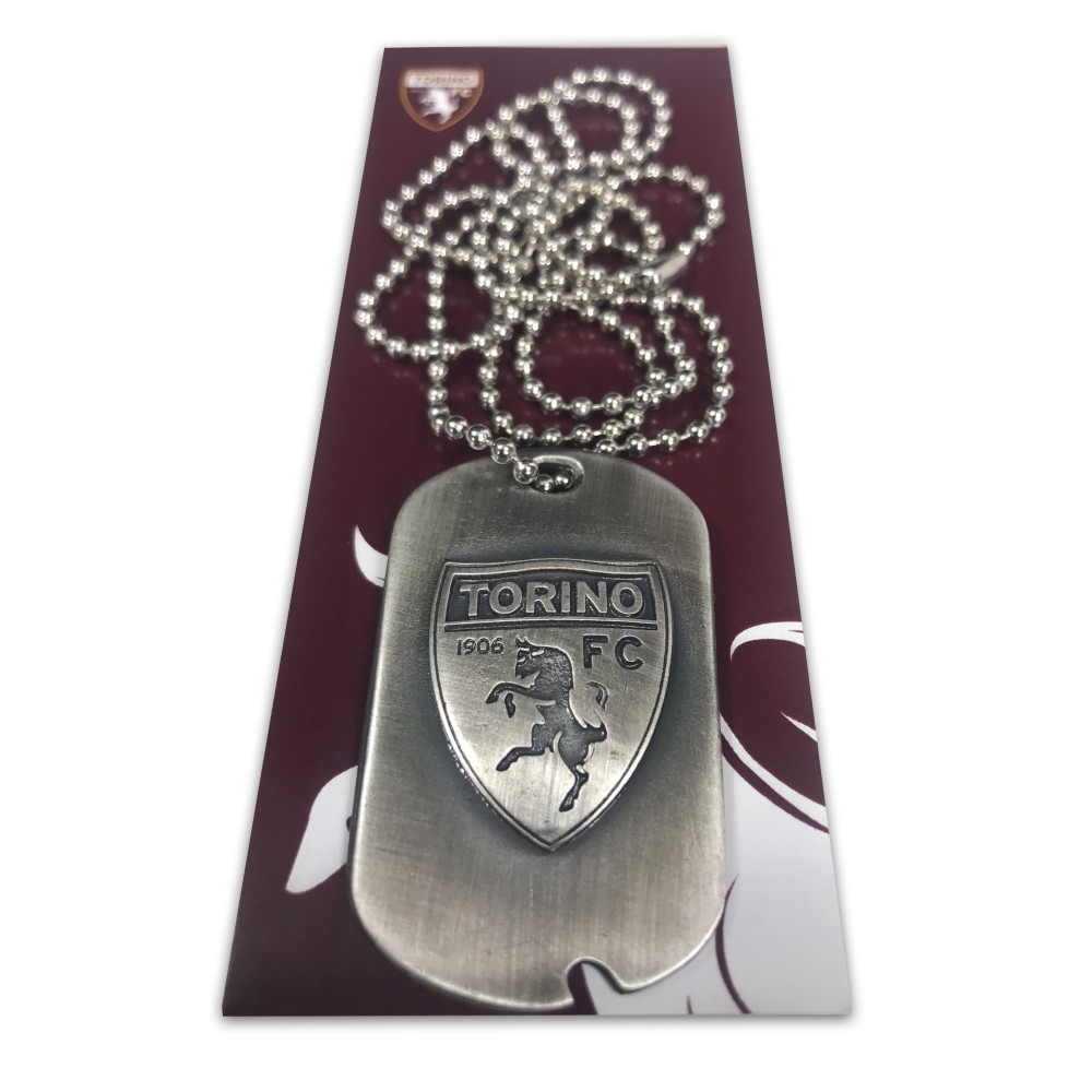 ROSACE en MÉTAL ANTIQUE AVEC la CHAÎNE COU LOGO OFFICIEL TORINO FC et de la carte postale de TURIN EST