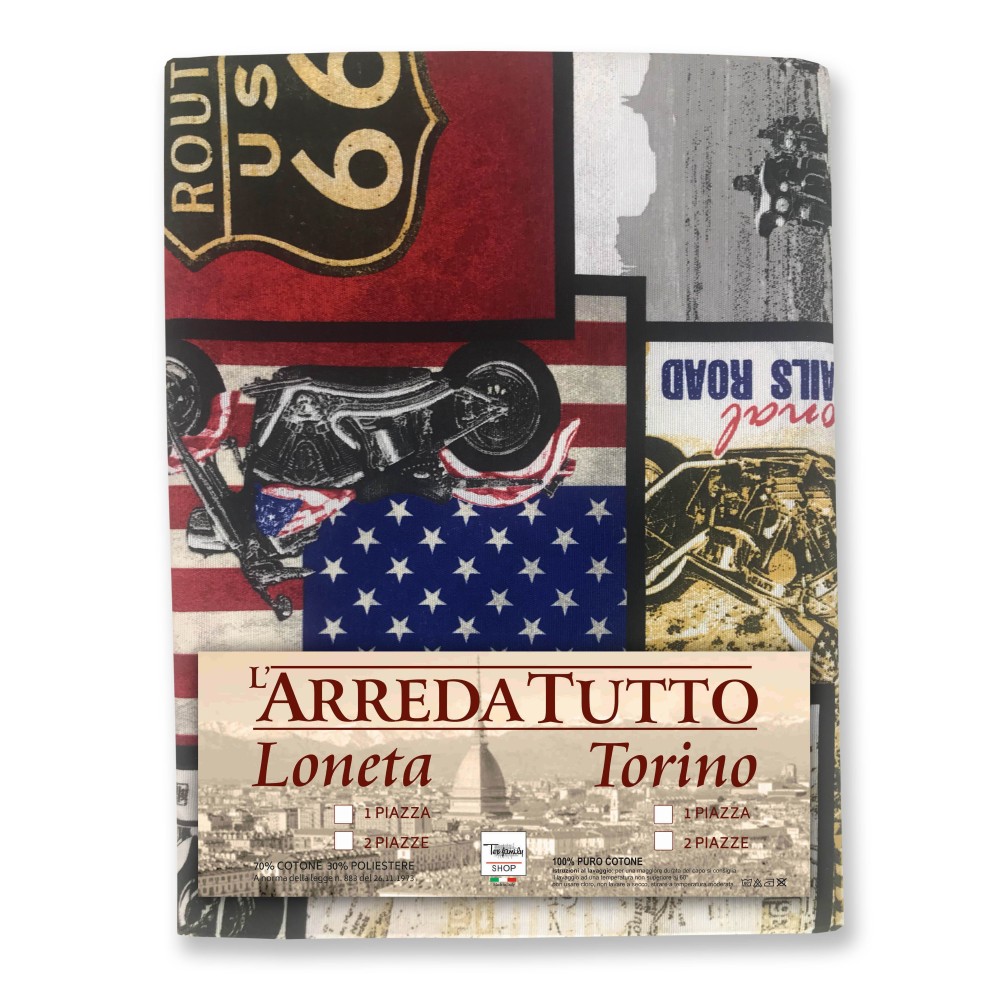 TELO ARREDO COPRITUTTO GRAN FOULARD COPRILETTO COPRIDIVANO TESSUTO LONETA U.S. ROUTE 66 NEW