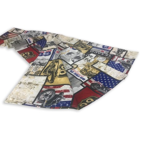 TELO ARREDO COPRITUTTO GRAN FOULARD COPRILETTO COPRIDIVANO TESSUTO LONETA U.S. ROUTE 66 NEW