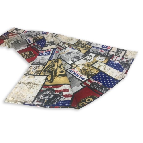 TELO ARREDO COPRITUTTO GRAN FOULARD COPRILETTO COPRIDIVANO TESSUTO LONETA U.S. ROUTE 66 NEW