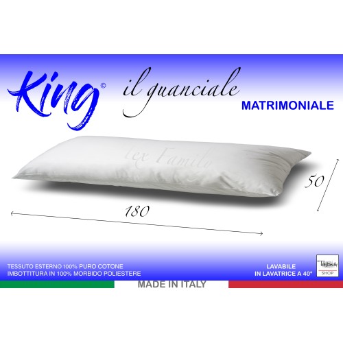 GUANCIALE KING CUSCINO LETTO 2 PIAZZE MATRIMONIALE LUNGO cm. 180 MIS. CM. 50 X 180