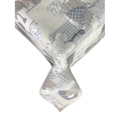 TYROLEAN DORY TABLECLOTH MARGOT BEIGE HEART in cotton