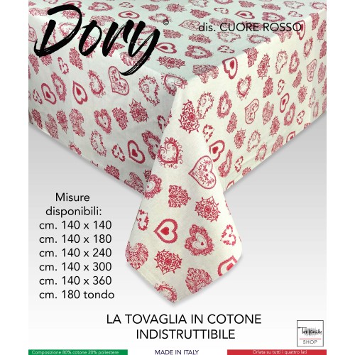 TOVAGLIA DORY tirolese CUORE ROSSO in cotone