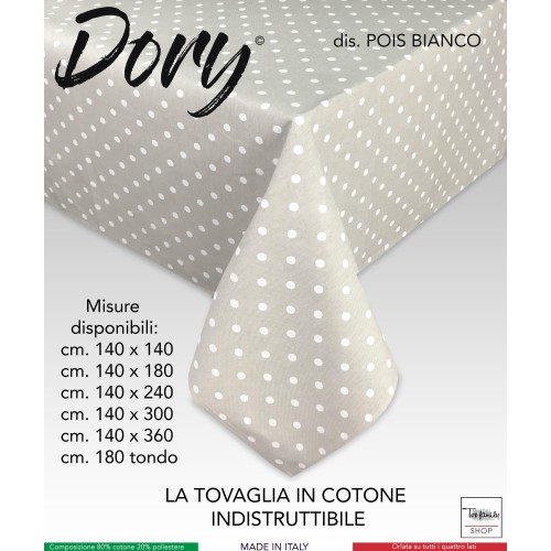 DORY TABLECLOTH WHITE POLKA DOTS design in cotton