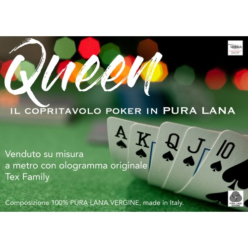 COPRITAVOLO PANNO QUEEN GIOCO CARTE POKER IN LANA VERDE A METRO SU MISURA H.cm. 150 CON OLOGRAMMA a metro