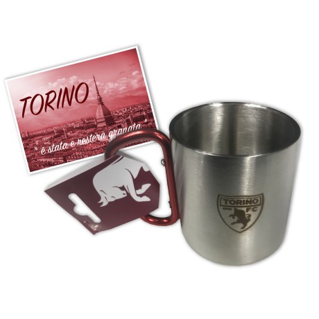 COUPE OFFICIEL TORINO FOOTBALL EN ACIER inoxydable AVEC MOUSQUETON et une carte postale de TURIN EST