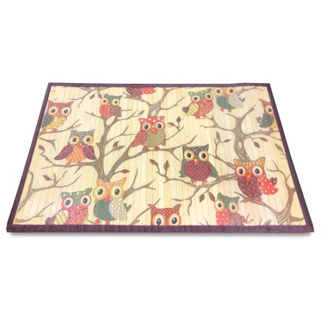 TAPIS BOIS DE BAMBOU CM. 50X80 CHOUETTE CHOUETTES