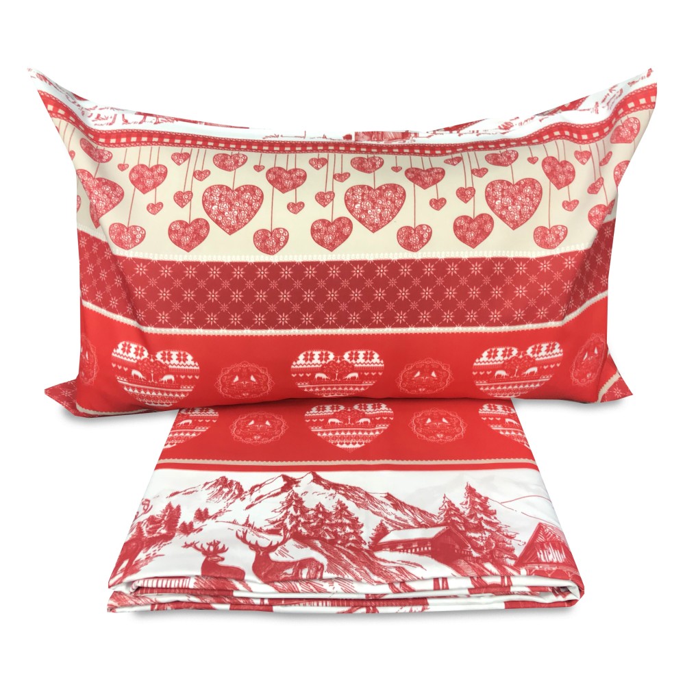 HOUSSE DE COUETTE TYROLIENNE BENOT AU SOL AVEC CŒURS ET BAIES DE CERF EN MICROFIBRE SOUPLE