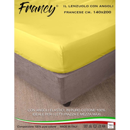 LENZUOLO FRANCY CON ANGOLI GIALLO FRANCESE 1 PIAZZA E MEZZA GRANDE MAXI