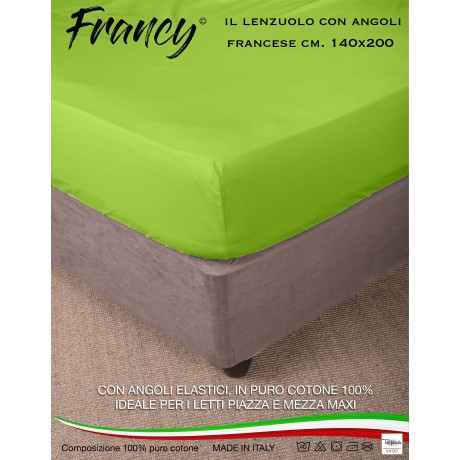 LENZUOLO FRANCY CON ANGOLI VERDE ACIDO FRANCESE 1 PIAZZA E MEZZA GRANDE MAXI