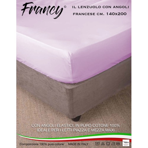 LENZUOLO FRANCY CON ANGOLI ROSA FRANCESE 1 PIAZZA E MEZZA GRANDE MAXI