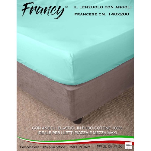 LENZUOLO FRANCY CON ANGOLI VERDINO FRANCESE 1 PIAZZA E MEZZA GRANDE MAXI