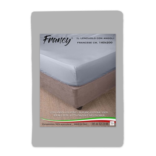 LENZUOLO FRANCY CON ANGOLI GRIGIO FRANCESE 1 PIAZZA E MEZZA GRANDE MAXI