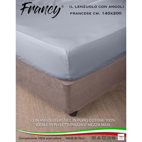 LENZUOLO FRANCY CON ANGOLI GRIGIO FRANCESE 1 PIAZZA E MEZZA GRANDE MAXI