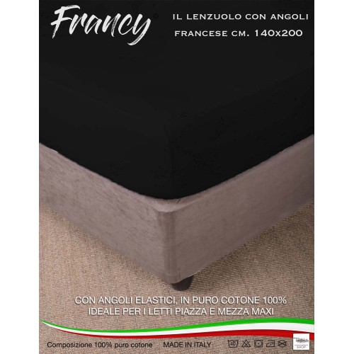 DRAP HOUSSE AVEC COINS FRANCY FRANÇAIS NOIR 1 ET UN DEMI-CARRÉ GRAND MAXI