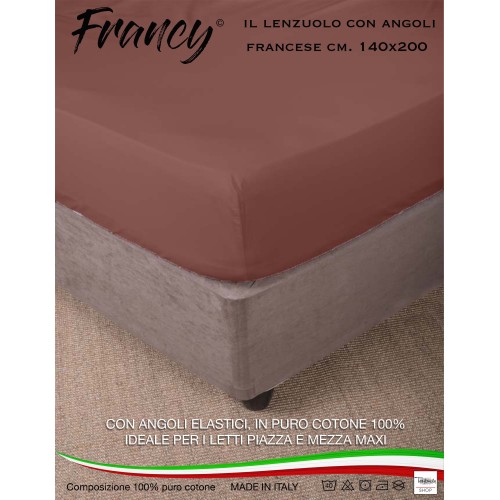 LENZUOLO CON ANGOLI FRANCY MARRONE FRANCESE 1 PIAZZA E MEZZA GRANDE MAXI