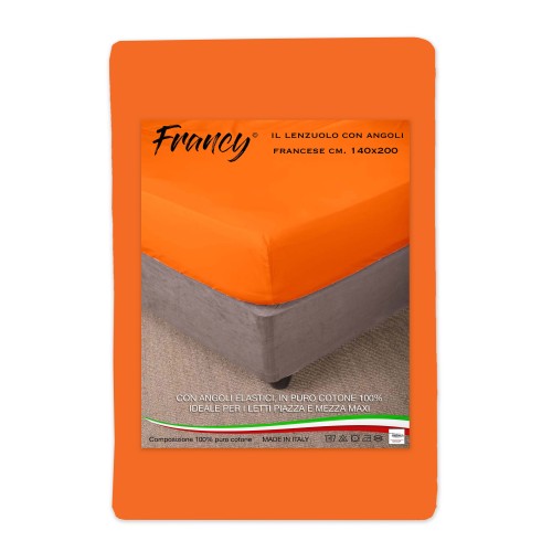 DRAP HOUSSE AVEC COINS FRANCY ORANGE FRANÇAIS 1 ET UN DEMI-CARRÉ GRAND MAXI