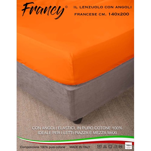 DRAP HOUSSE AVEC COINS FRANCY ORANGE FRANÇAIS 1 ET UN DEMI-CARRÉ GRAND MAXI