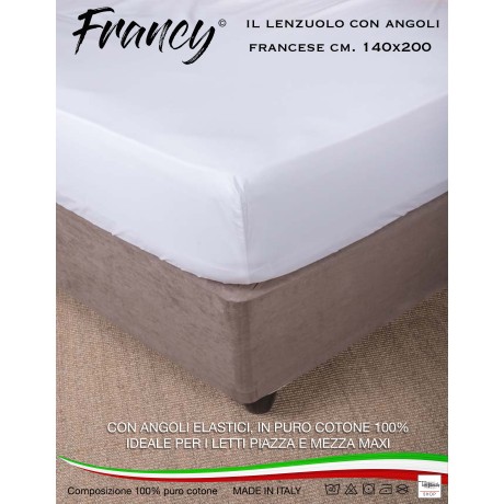 LENZUOLO FRANCY CON ANGOLI FRANCESE BIANCO 1 PIAZZA E MEZZA GRANDE MAXI