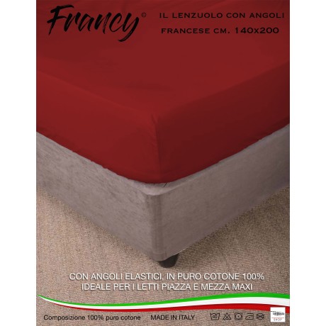 DRAP HOUSSE AVEC COINS FRANCY BORDEAUX FRANÇAIS 1 ET UN DEMI-CARRÉ GRAND MAXI