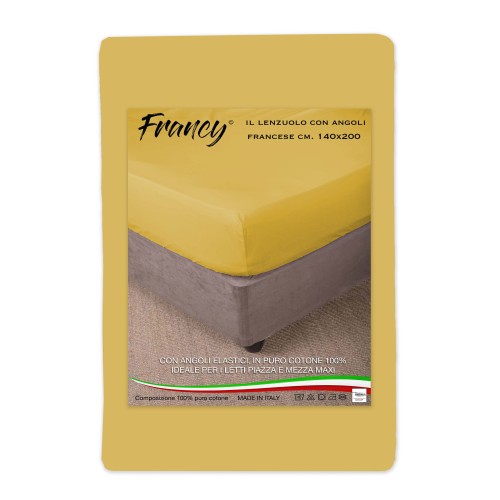 FRANCY GELBES FRANZÖSISCHES OCKERFARBENES SPANNBETTTUCH 1 1/2 GROSSE MAXI