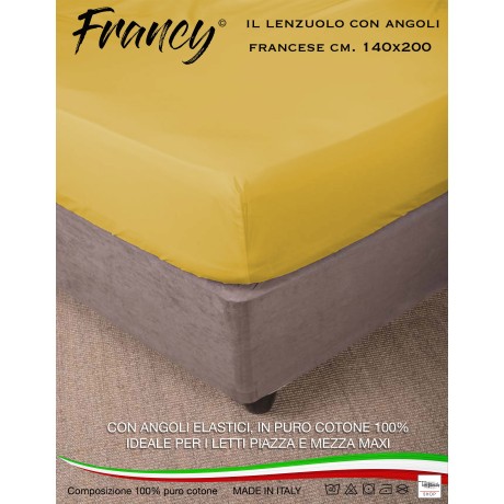 LENZUOLO CON ANGOLI FRANCE GIALLO OCRA FRANCESE 1 PIAZZA E MEZZA GRANDE MAXI