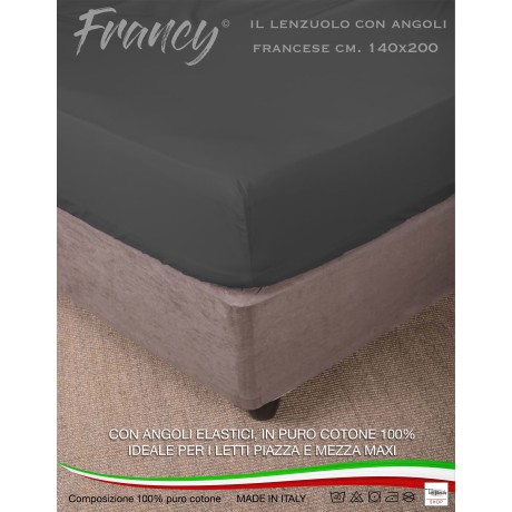 LENZUOLO CON ANGOLI FRANCY GRIGIO SCURO FRANCESE 1 PIAZZA E MEZZA GRANDE MAXI