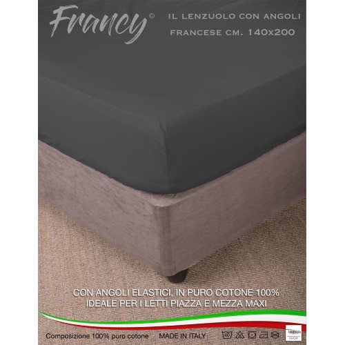 DRAP HOUSSE AVEC COINS FRANCY GRIS FONCÉ FRANÇAISE 1 ET UN DEMI-CARRÉ GRAND MAXI