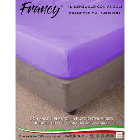 DRAP HOUSSE AVEC COINS FRANCY LILAS FRANÇAIS 1 ET UN DEMI-CARRÉ GRAND MAXI