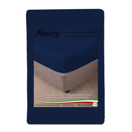 LENZUOLO CON ANGOLI FRANCY BLU SCURO  FRANCESE 1 PIAZZA E MEZZA GRANDE MAXI