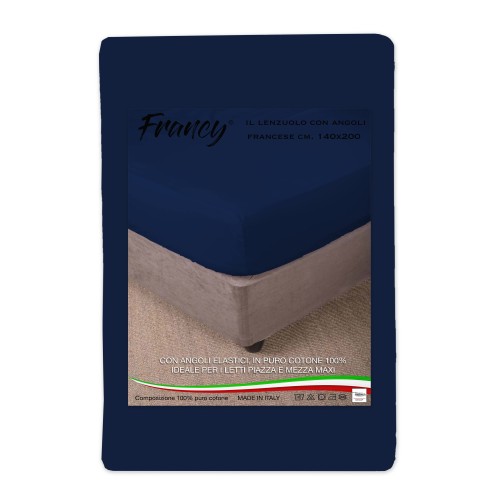 LENZUOLO CON ANGOLI FRANCY BLU SCURO  FRANCESE 1 PIAZZA E MEZZA GRANDE MAXI