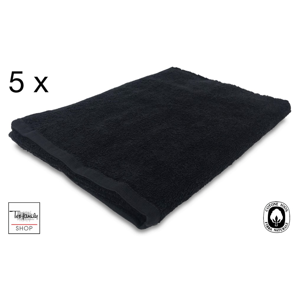 SET 5 ASCIUGAMANI SALVIETTA SPUGNA NERO BEAUTY PARRUCCHIERA CM. 50X100