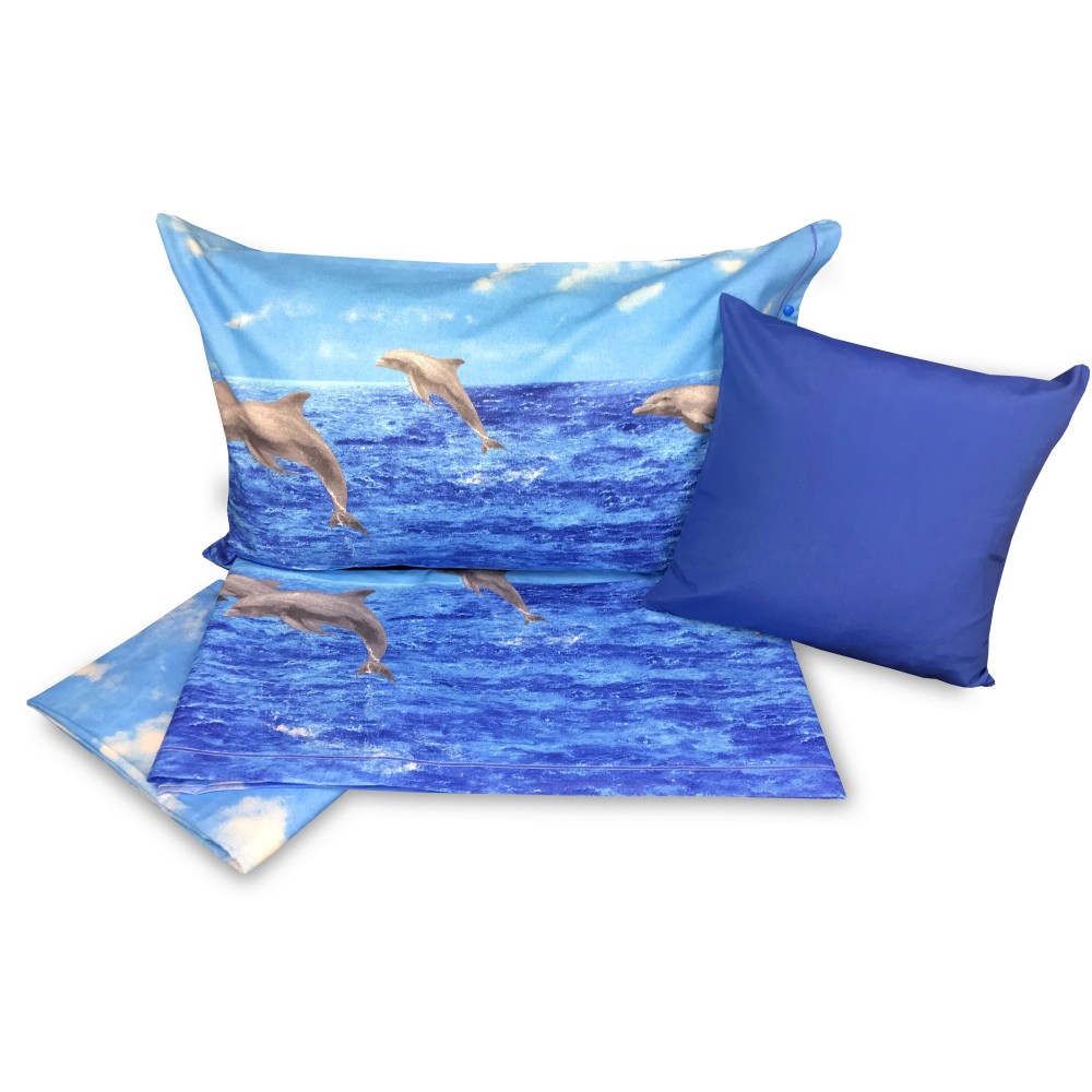 PLEIN DRAP DE LIT DE FEUILLES DE NATURE, DE MER, DE DAUPHINS, DE