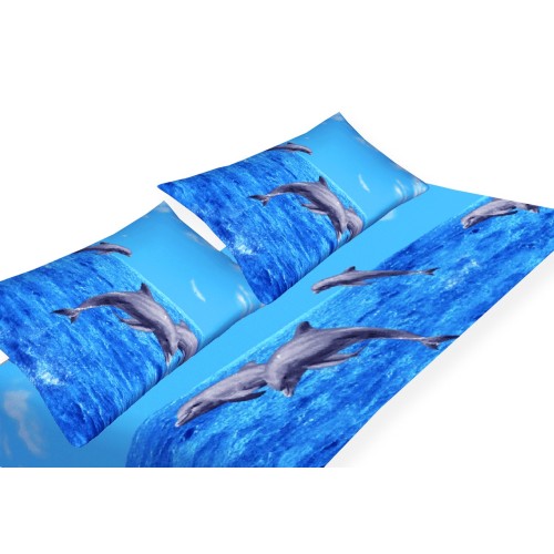 PLEIN DRAP DE LIT DE FEUILLES DE NATURE, DE MER, DE DAUPHINS, DE