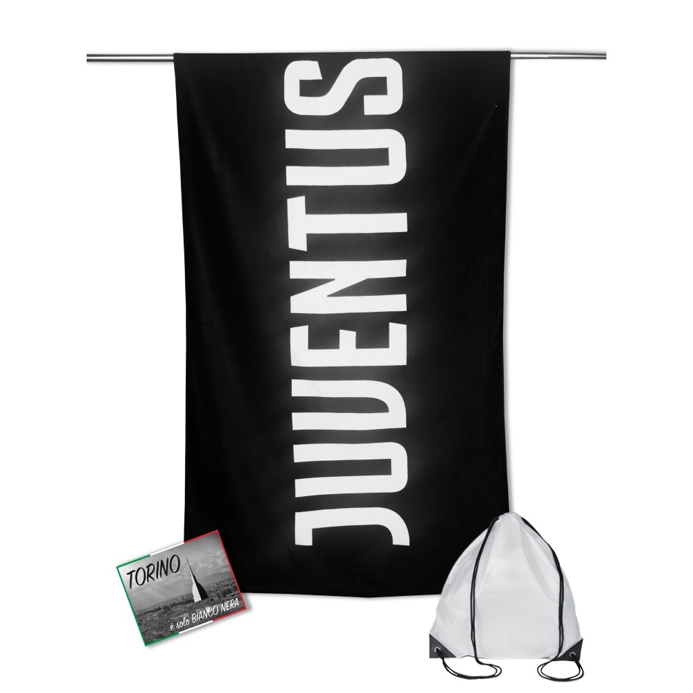 SERVIETTE de plage SPORT de la JUVE, de GRANDE taille Cm. 90 X 170 ORIGINE de la JUVENTUS AVEC un SAC à dos, de l'APPORTER et