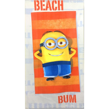 TELO MARE IN SPUGNA MINION BEACH BUM cm. 70x140 con zaino Spiaggia KEEP CALM