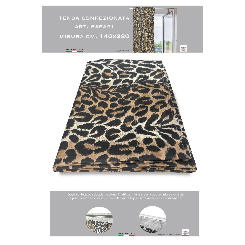 TIENDA SAFARI MANCHADA CM. ESTAMPADO DE LEOPARDO 140X280 HECHO EN ITALIA