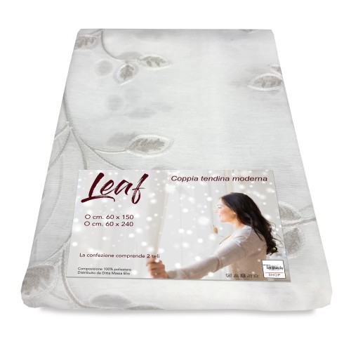 PAIR OF BEIGE EMBROIDERED LEAF GLASS CURTAIN