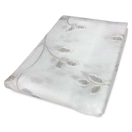 PAIR OF BEIGE EMBROIDERED LEAF GLASS CURTAIN