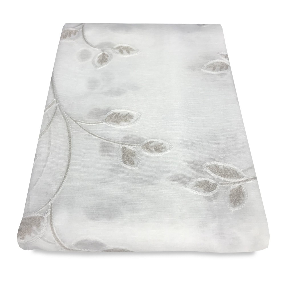 PAIR OF BEIGE EMBROIDERED LEAF GLASS CURTAIN