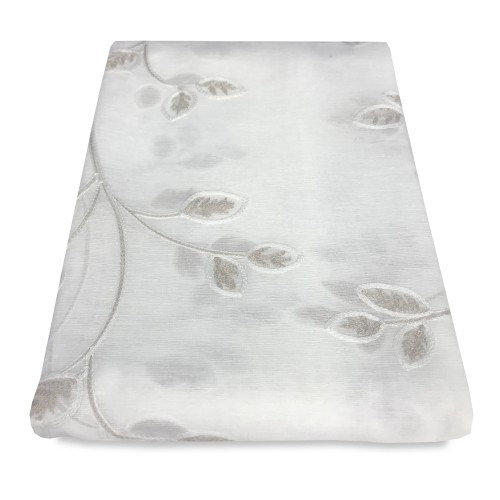 PAR DE CORTINAS DE VIDRIO DE HOJA BORDADA BEIGE